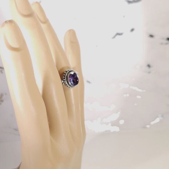Bali Style Simulated Amethyst Silver Ring Size 9 - Picture 8 of 8